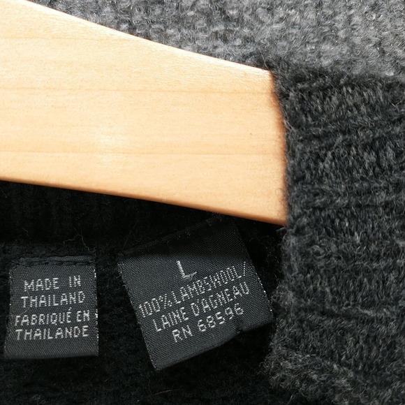 DKNY Women's Pullover Knit Sweater Black Gray Large Colorblock V-Neck Lambswool - Picture 10 of 13